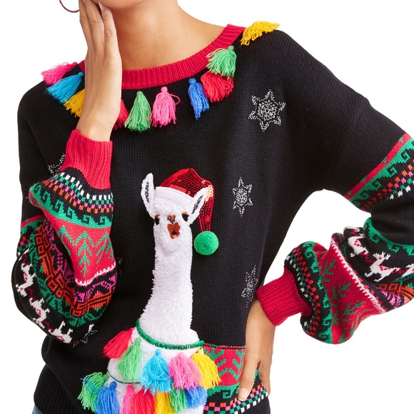 Ugly Christmas Sweater Llama Tassels 
